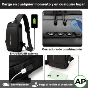 BACKPACK ELITE PRO™ Bolso antirrobo cruzado con puerto de carga USB